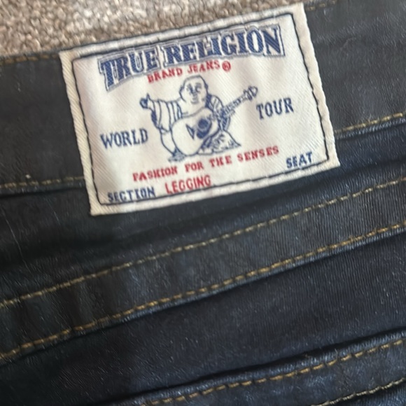 True Religion denim legging Sz 27. inseam 28” coated denim. Excellent condition. - Picture 2 of 3